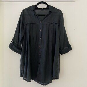 Sundance JP and Mattie Relaxed Flowy Black Cotton Button Down Tunic Size Medium